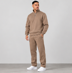 <b>Men</b> Light Brown Tracksuit Set <b>Half</b> <b>Zip</b> <b>Sweatshirt</b> Jogger Pants Casual Sportswear - Product Image 3