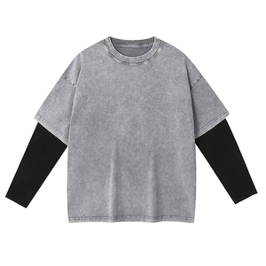 เสื้อยืดโอเวอร์ไซส์สีพื้นสไตล์สตรีทแวร์สำหรับผู้ชาย แห้งเร็ว แขนยาว คอกลม ผ้าเจอร์ซีย์คอตตอนลำลอง - Product Image 5
