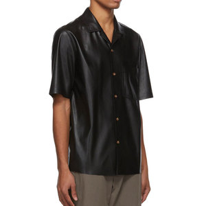 New Fashion High Street Style New Design Winter Breathable Plain Color Men Leather Men's Genuine Leather <b>Button</b> Closure <b>Shirts</b> - Product Image 4