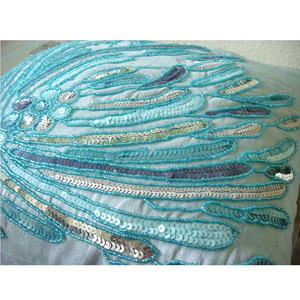 Wholesale <b>Blue</b> Sequin <b>Beaded</b> Ocean Pillow Cover Cushion Case Throw Silk Floral Mediterranean <b>Beaded</b> Cushion Cover - Product Image 3