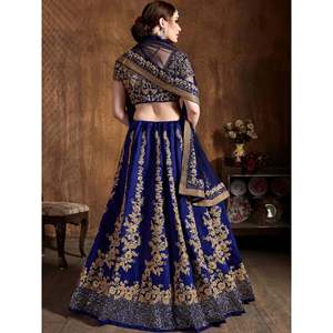Conjunto de Lehenga Choli de Seda Azul con Bordado Dori para Mujer Talla Grande - Product Image 4