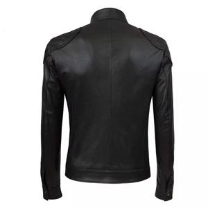 Blouson bomber en cuir véritable noir pour homme, col mandarin, coupe-vent, fermeture éclair, grande taille, style streetwear hiver - Product Image 4