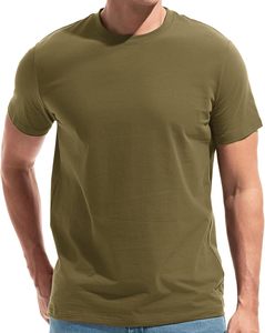 เสื้อยืดคอกลมแขนสั้นผู้ชาย สีเขียวมะกอก ทรงปกติ ผ้าเจอร์ซีย์ฝ้าย 100% ระบายอากาศได้ดี สีพื้น ทอแบบเรียบ - Product Image 3