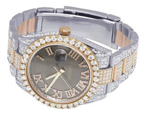 BOJ R.O.L.E.X.024 Montre Homme de Luxe à Quartz Analogique en Acier, Chiffres Romains, Moissanite Intégrale, 41MM, Résistance à l'Eau 3BAR, Style Hip Hop - Product Image 5