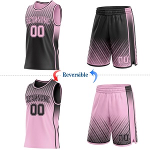 Conjunto de Camiseta de Baloncesto Reversible Rosa y Negro con Degradado, Top de Malla y Pantalones Cortos, Nombre y Número del Equipo Personalizados, Ropa Deportiva Unisex Sublimada - Product Image 1