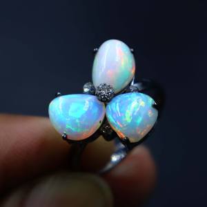 แหวนเงินแท้ 925 สีดำ ประดับโอปอลเอธิโอเปียธรรมชาติหลากสี และเพชร แหวนพลอย ของขวัญสำหรับผู้หญิง - Product Image 5