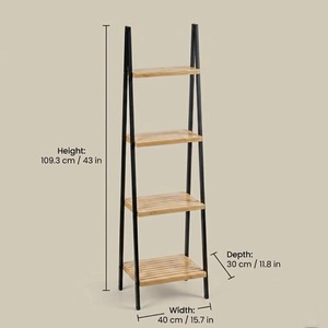 Estantería de 4 niveles de madera y metal para almacenamiento en el hogar, oficina, habitación, estudio e interiores, y para decorar el espacio de trabajo, procedente de la India. - Product Image 2
