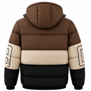 Men's Winter Color Block Puffer Jacket Hooded Zipper Stand Collar Sporty Windproof Polyester Wadding Thick Loose Fit - Product Image 4