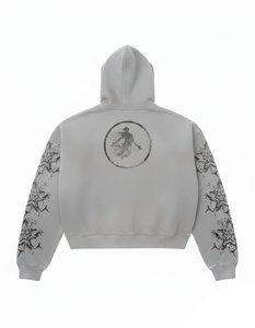 Sudadera con capucha y cremallera de felpa francesa con lavado ácido para hombre, diseño gráfico desgastado con pedrería de 400 GSM, perfecta para la moda urbana - Product Image 2