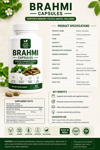 Cápsulas de Brahmi, Suplemento Herbal Natural, 60 Cápsulas Vegetarianas, para la Memoria, la Concentración, la Claridad Mental y el Alivio del Estrés - Product Image 5