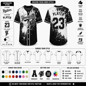 Mesh Baseball Jersey Sublimation <b>Paint</b> Splash Full Button V Neck Athletic Mesh Breathable Custom OEM Wholesale Manufacturer - Product Image 2