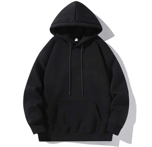 เสื้อฮู้ดผู้ชายสีดำทรงโอเวอร์ไซส์ แขนยาว สีพื้น ผ้าฝ้ายฟลีซ 100% กันน้ำ เป็นมิตรกับสิ่งแวดล้อม เหมาะสำหรับฤดูหนาว - Product Image 1