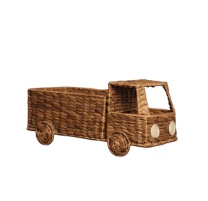 Camión de Juguete de Mimbre Tejido Estilo Vintage para Niños, Vehículo de Reparto Marrón Oscuro con Detalles en las Ruedas para Colección Infantil - Product Image 1