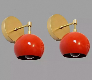 Applique Murale en Laiton Style Mid-Century, Luminaire Sputnik avec Globe en Émail Rouge, Décoration Murale pour Maison et Bureau - Product Image 4