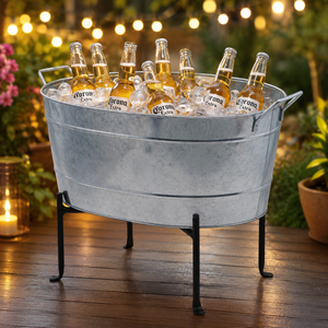 Galvanized Metal Beverage Tub with <b>Stand</b> Large Outdoor Ice Bucket Cooler for Beer Soda Wine Bottles Patio Party <b>BBQ</b> Picnic Drink - Product Image 6