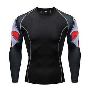 Men's Short Sleeve Anti-UV Rash Guard Sublimation Printed <b>Black</b> Red Quick Dry <b>Compression</b> <b>Shirt</b> MMA BJJ Workout Top - Product Image 3