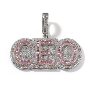 Collier pendentif lettre CEO, entièrement serti de moissanite, en argent plaqué rhodium, bijoux hip-hop unisexe pour cadeau de fête - Product Image 3
