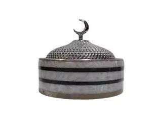 Arabic Style Casserole Premium Food Warmers Silver Stainless Steel Dome <b>Buffet</b> <b>Server</b> with Gold Mosque Arch Base - Product Image 6