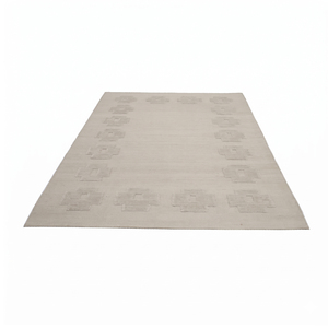 Alfombra DECORDEC Personalizada de Lana Beige Marfil, Texturizada, Antideslizante, Ecológica, Hecha a Mano, con Borde Floral Geométrico en Relieve - Product Image 2