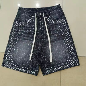 Service OEM de haute qualité, jean tendance pour homme, respirant, style hip-hop, 100% coton, vintage, déchiré, avec strass, séchage rapide - Product Image 1