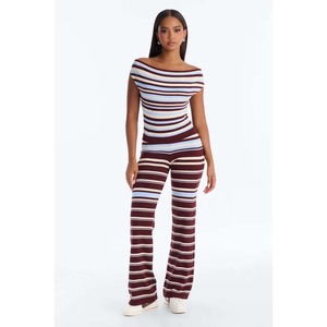 Womens Striped High Waist Knitted <b>Jumpsuit</b> <b>Short</b> Sleeve Turtleneck Casual Full Length Spring Summer Breathable Spandex Polyester - Product Image 4