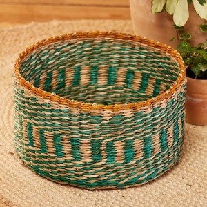 Juego de 3 cestas redondas de seagrass con rayas turquesa, hechas a mano, para almacenamiento, venta al por mayor, ecológicas, hechas en Vietnam. - Product Image 2
