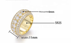 Anillo de banda de tres hileras con diamantes cultivados en laboratorio de plata 925 para hombre, corte redondo, tono dorado, joyería de lujo. - Product Image 6