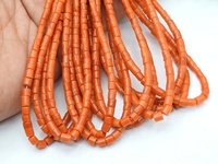 Perles de corail orange italien - Forme de roue de voiture, lisses et polies, brin de 8 pouces, environ 2-3 mm, pierre naturelle certifiée par un tiers