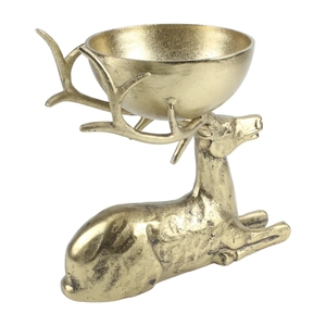 Sculpture de renne couché de style nordique moderne avec base dorée et accent en forme de corne de cerf pour décorations de Noël - Product Image 3