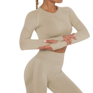 Top Deportivo Corto de Yoga sin Costuras para Mujer, Personalizado al por Mayor, de Manga Larga, para Gimnasio, Entrenamiento, Ejercicio, Ropa Deportiva Activa - Product Image 5