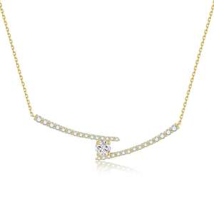Wholesale 925 <b>Silver</b> 10K/14K <b>Solid</b> Gold Round Lab Grown Diamond Split Curved Diamond Bar <b>Necklace</b> for Women Statement Jewelry - Product Image 1