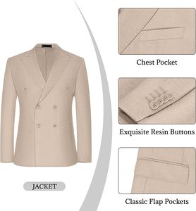 Traje de Hombre de Pana Beige con Cuello Mao y Abotonadura Sencilla, Estilo Británico, Transpirable, Antiarrugas, para Negocios, Corte Regular, Tejido - Product Image 5