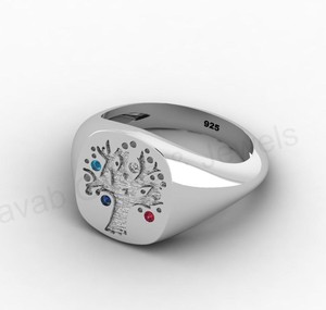 Top Selling 18k Gold Solid 925 Silver 13mm Cushion Men <b>Tree</b> Life Multi Zircon Signet Memento Ring Nature Inspired Fine Jewelry - Product Image 3
