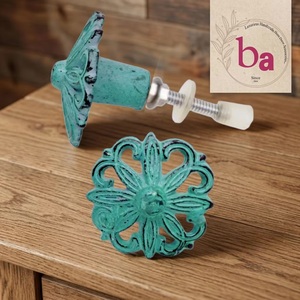 Industrial <b>Ceramic</b> Aqua Distressed Flower <b>Knobs</b> Quality Export Drawer Cabinet Handle Pulls Kitchen Bedroom Warehouse Beads Art - Product Image 3