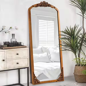 Asymmetric dark wooden full length <b>mirror</b>, irregular oval floor dressing <b>mirror</b>, available at wholesale prices. - Product Image 3