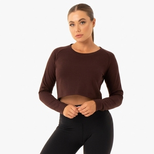 Haut court en jersey à manches longues pour femme, extensible, de qualité supérieure, pour l'entraînement et le sport, vêtements de sport personnalisés - Product Image 1