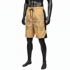 Pantalones Cortos Deportivos Ligeros de Poliéster para Hombre, Color Beige y Negro, Paneles de Malla en Contraste, Logotipo con Transferencia Térmica - Product Image 4