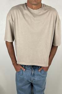 <b>Neutral</b> Tone Oversized Men's shirts Cotton Boxy Crop Tee Drop Shoulder Custom Logo <b>Print</b> Blank Streetwear OEM Bulk - Product Image 4