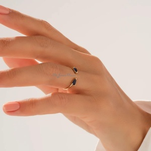 925 Sterling <b>Silver</b> Blue Sapphire Pear Cut <b>Adjustable</b> Open <b>Ring</b> Stone Cut Excellent Jewelry for Women Promise <b>Ring</b> Gift - Product Image 1