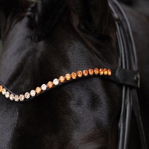 Nouveau serre-tête de cheval en cuir noir, personnalisé, en gros, à une seule rangée de cristaux ronds de marque, décoratif, avec motif vague et strass - Product Image 6