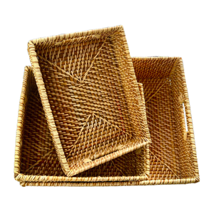 Bandeja de ratán rectangular con nácar, bandeja de ratán decorativa, almacenamiento y exhibición de café, pan, comida, fruta - Product Image 4