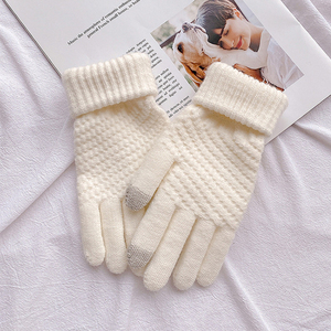 Gants d'hiver unisexes d'extérieur style coréen, épais, coupe-vent, en maille doublée de fourrure, en cuir de chèvre, chauds, en polaire, motif ananas, à doigts complets - Product Image 4