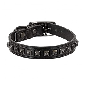 Collares para perros de cuero Premium totalmente negros con piedras negras puras, collares para perros y perros, accesorios de cuero para mascotas y perros - Product Image 1