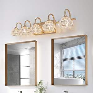 29\" Modern Crystal Bathroom Vanity <b>Light</b> Elegant 5-<b>Light</b> Golden <b>Wall</b> <b>Sconce</b> Clear Glass Shade Elegant <b>Wall</b> Lighting Vanity - Product Image 3