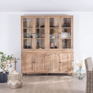 Vandana Amber Detail Large <b>sideboard</b> in natural mango wood with glass doors Maestro 200 cm - Product Image 1