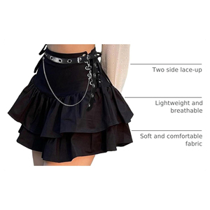 Custom Design Women's High <b>Waist</b> Gothic Punk Mini Skirt Black A Line Tiered Ruffle Hem with Belt <b>Chain</b> Wholesale - Product Image 4