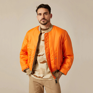 Blouson bomber beige pour homme, col rabattu, fermeture éclair, coupe décontractée, coupe-vent, polyester, pour l'automne, coupe classique, couleur unie - Product Image 6