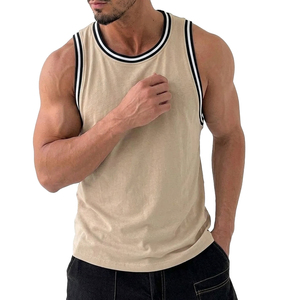 Débardeur Homme Personnalisé OEM en Gros – Style Musculation, Rayures Contrastées, Décontracté, Été, Streetwear, Sans Manches, Tendance - Product Image 1
