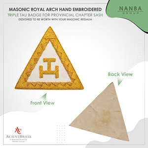 Embroidered Royal Arch Triple Tau Beaded Badge <b>Sew</b>-On Safety <b>Pin</b> 6.5cm X6.5cm Solid Color Custom Fabric Masonic Regalia Garments - Product Image 3