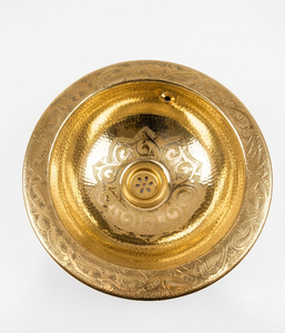 Lavabo Redondo de Latón para Baño con Acabado Martillado Fino y Textura Dorada Decorativa para Hoteles de Lujo, Spa, Venta al por Mayor y Exportación - Product Image 1